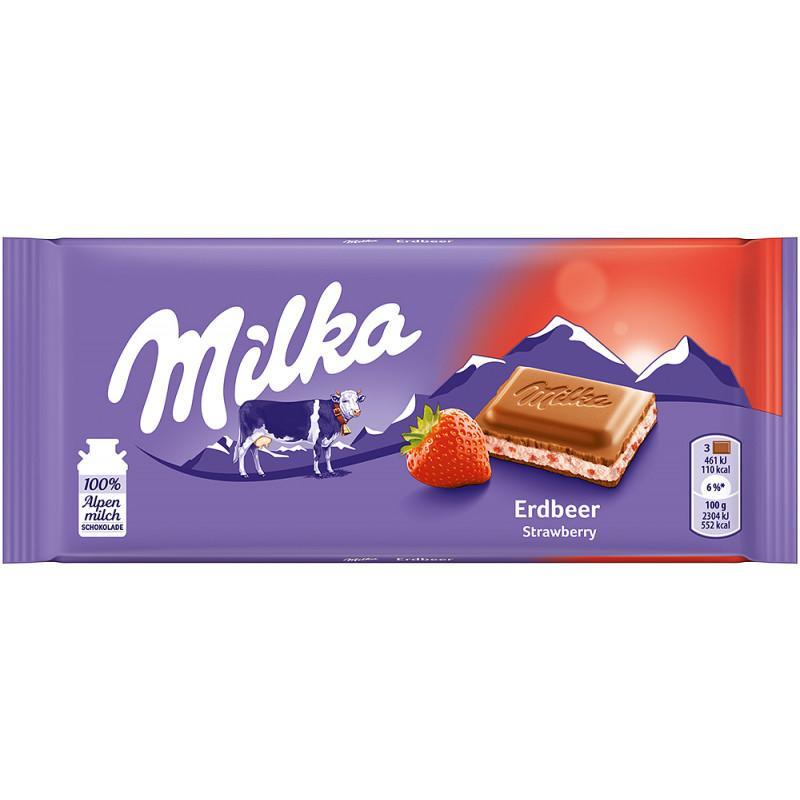 Milka Chocolate Bar w. Strawberry   100g (Milka) (4433752358946)